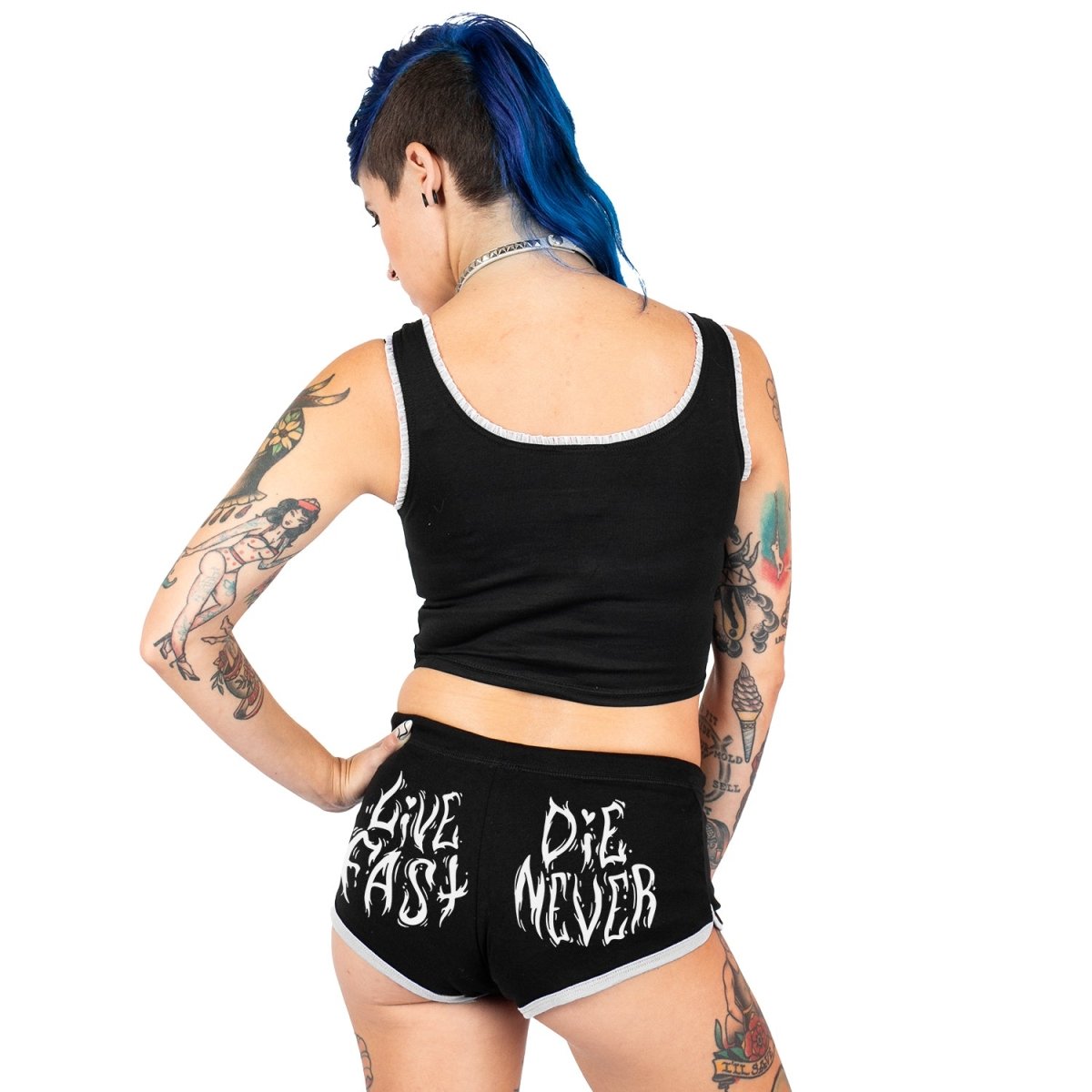 Too Fast | Live Fast Die Never White Trim Short Shorts