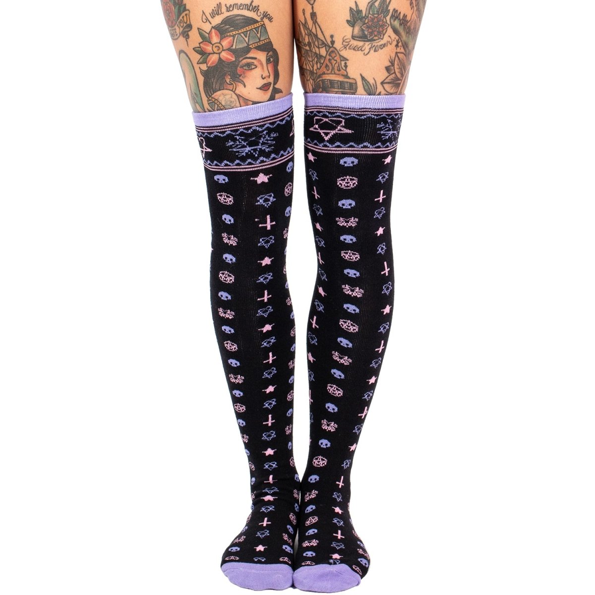 Too Fast | Merry Occult Christmas Knit Thigh High Socks