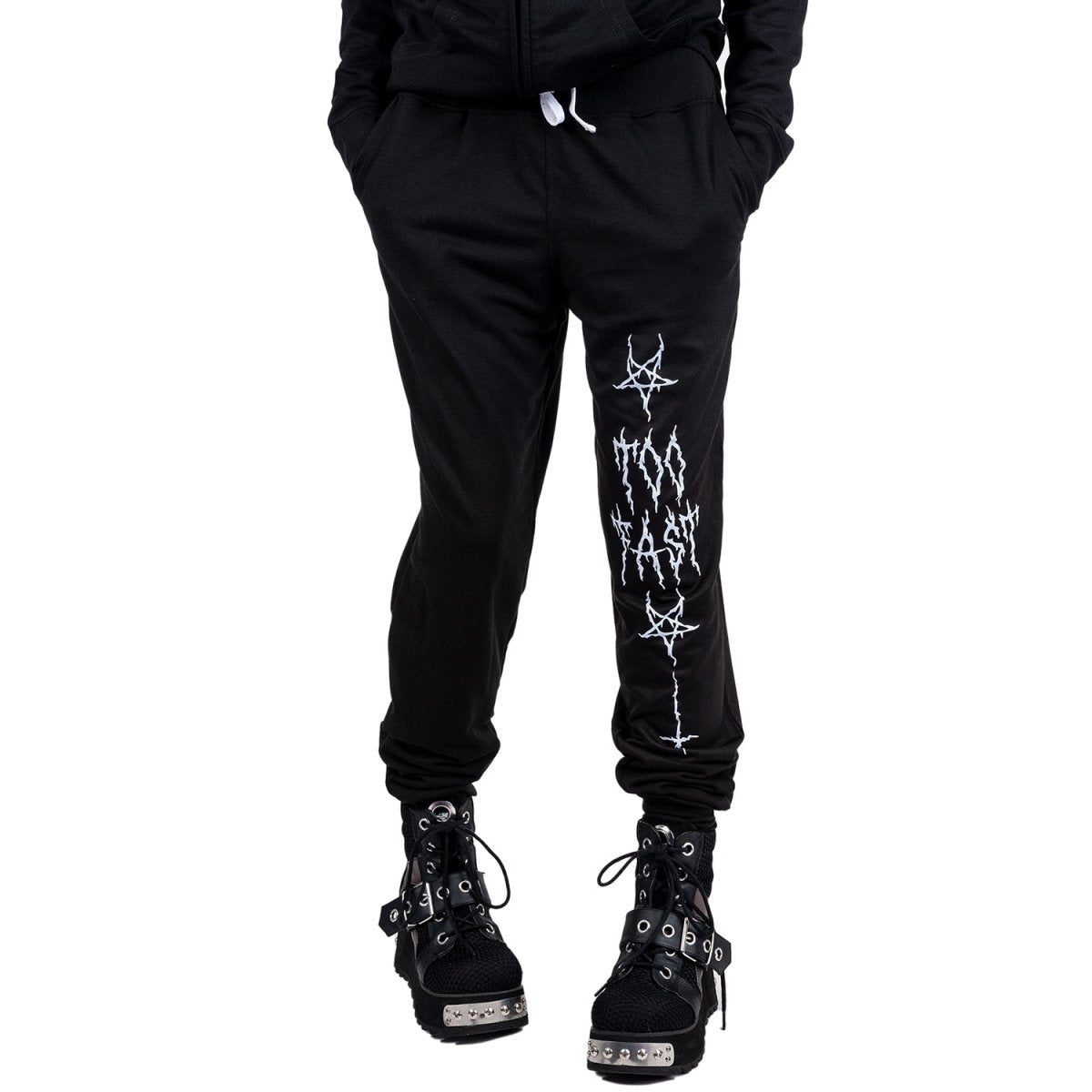 Too Fast | Metal Logo Black Goth Sweatpants