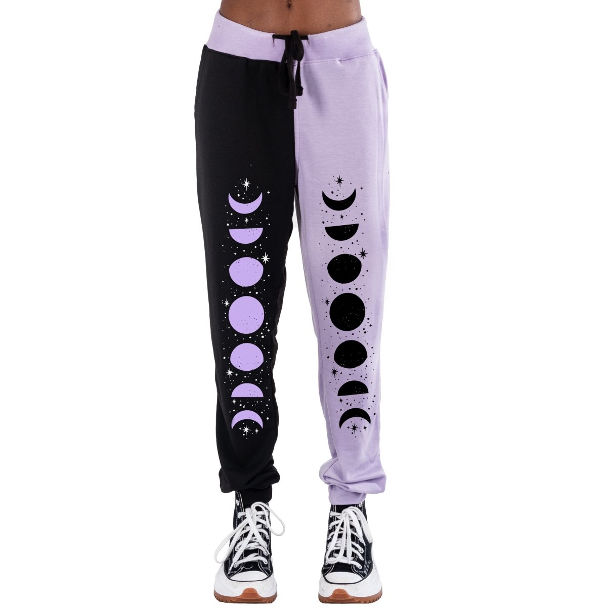 Too Fast | Phases of the Moon Two Tone Purple and Black Sweatpants