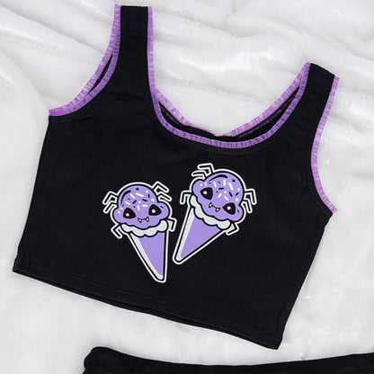 Too Fast | Purple Cute Spider Ice Cream Lace Trim Cropped Cami