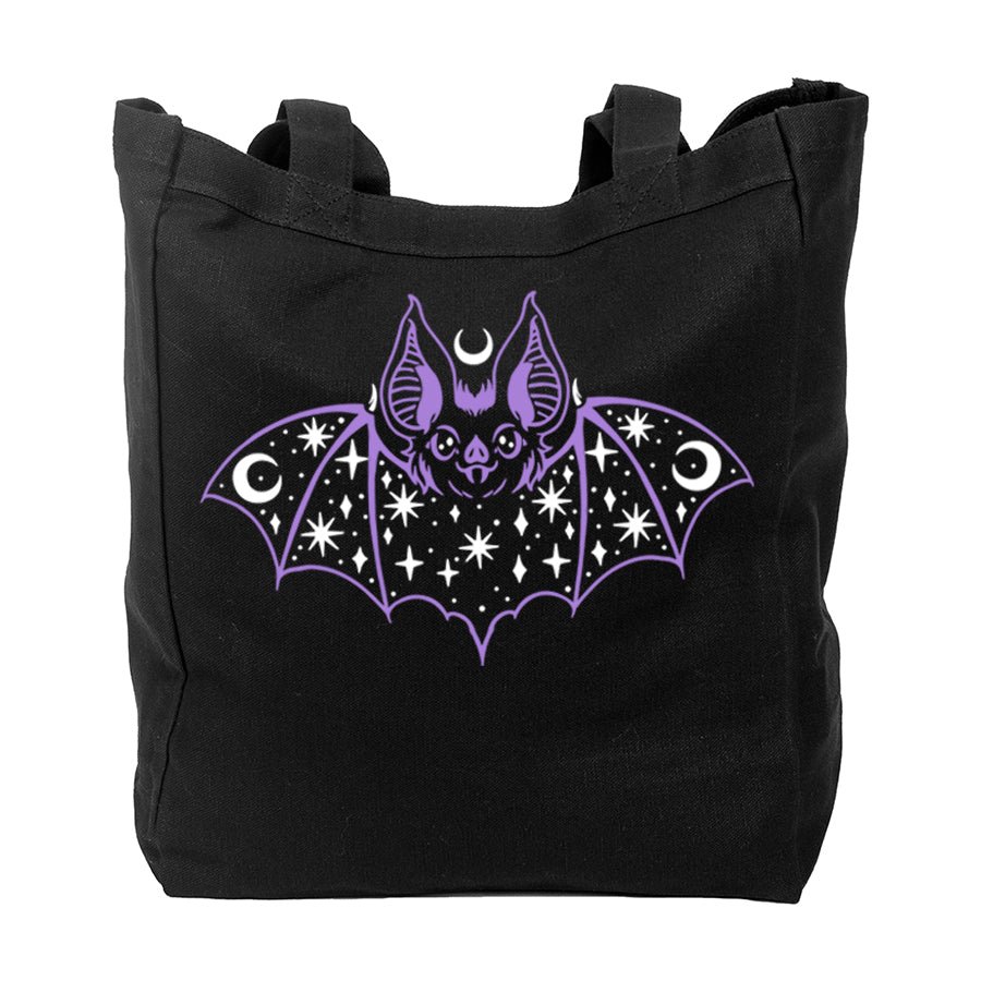 Too Fast | Purple Moon And Star Bat Canvas Tote Bag