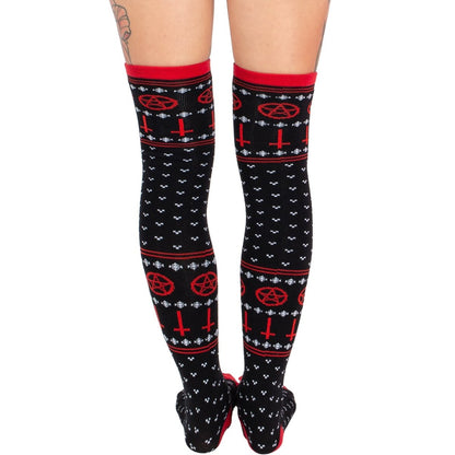Too Fast | Satanic Symbols Thigh High Christmas Socks