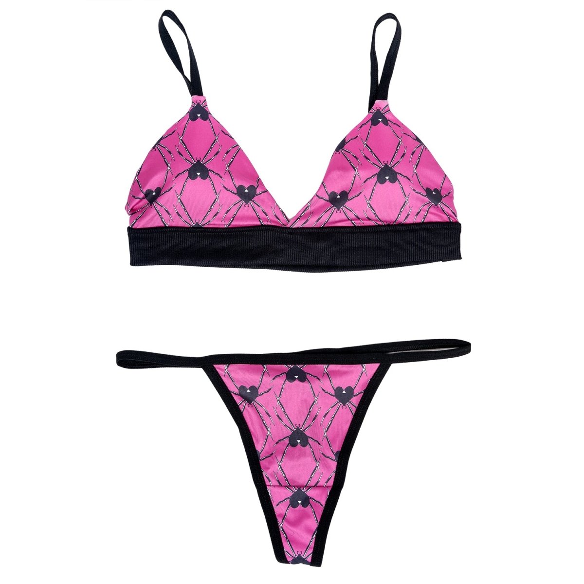Too Fast | Spider Hearts Pink Thong And Bra Set
