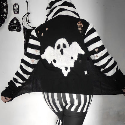 Too Fast | Spooky Ghost Zip Up Long Sleeve Cardigan Sweater
