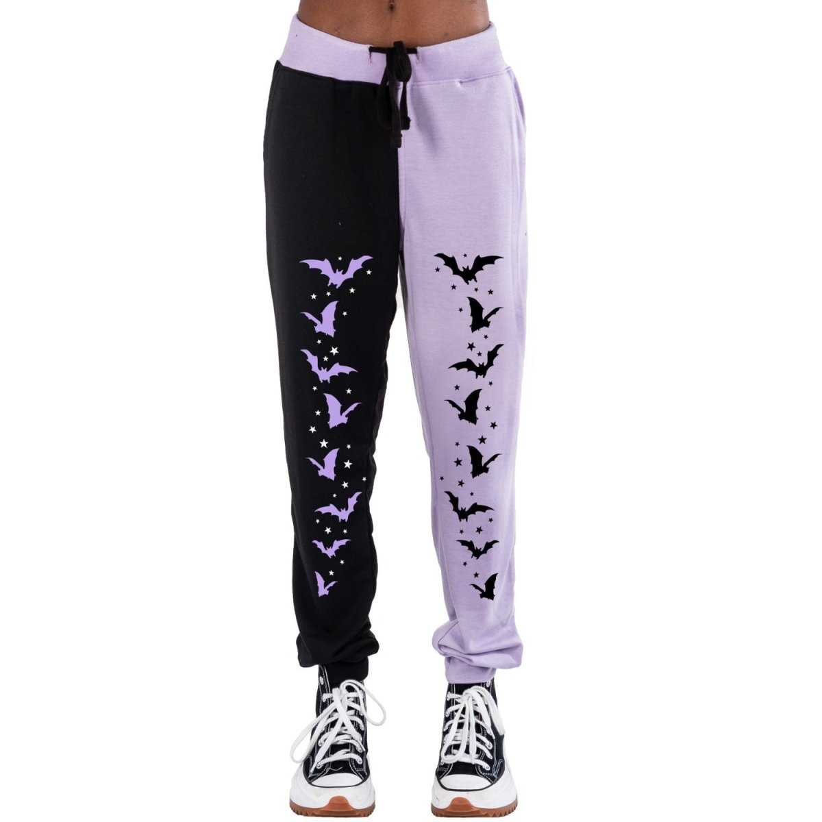 Too Fast | Stars and Bats Two Tone Purple and Black Sweatpants