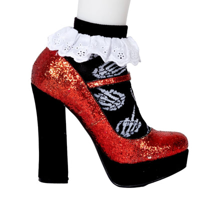 Too Fast | Up Yours Skeleton Hands Eyelet Lace Trim Ankle Bobby Socks