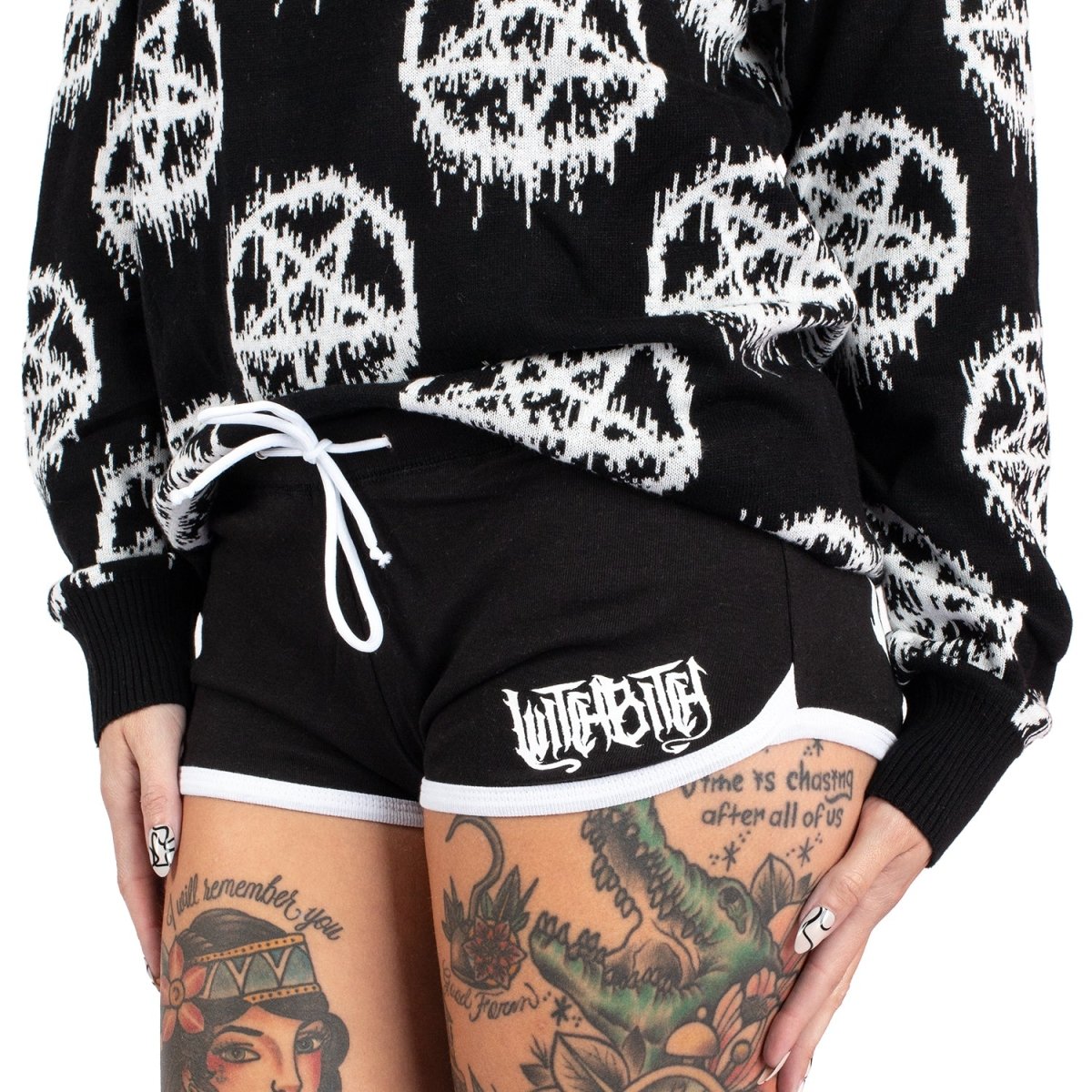 Too Fast | Witch Bitch White Trim Black Dolphin Shorts